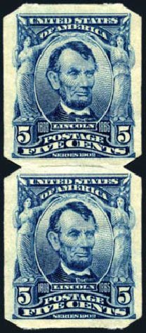 Prices of US Stamps Scott Catalog 315: 1908 5c Lincoln Imperf. Harmer-Schau Auction Galleries, Aug 2011, Sale 90, Lot 1893
