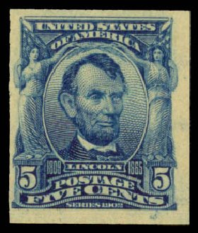 Value of US Stamp Scott # 315 - 5c 1908 Lincoln Imperf. Daniel Kelleher Auctions, Jan 2015, Sale 663, Lot 1633