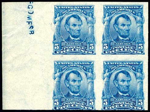 Price of US Stamp Scott # 315: 1908 5c Lincoln Imperf. Schuyler J. Rumsey Philatelic Auctions, Apr 2015, Sale 60, Lot 2323