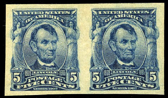US Stamps Price Scott # 315 - 1908 5c Lincoln Imperf. Matthew Bennett International, Sep 2011, Sale 338, Lot 1916