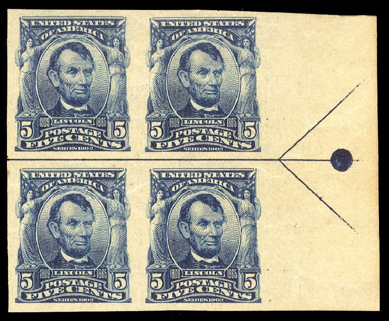 US Stamp Value Scott Catalogue # 315: 1908 5c Lincoln Imperf. Cherrystone Auctions, Mar 2015, Sale 201503, Lot 46