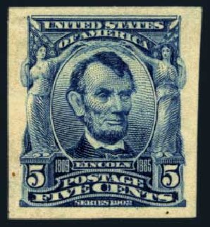 US Stamps Values Scott Catalog #315 - 5c 1908 Lincoln Imperf. Harmer-Schau Auction Galleries, Aug 2014, Sale 102, Lot 1966