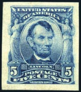 Value of US Stamps Scott #315 - 5c 1908 Lincoln Imperf. Harmer-Schau Auction Galleries, Aug 2011, Sale 90, Lot 1466