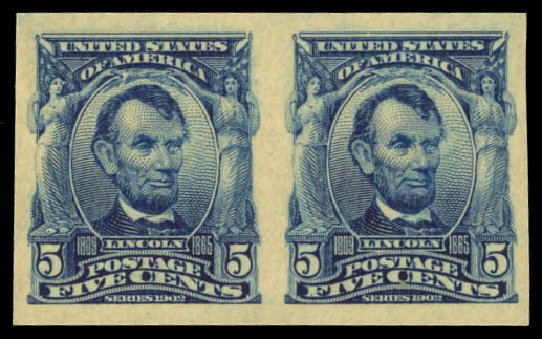 US Stamps Price Scott # 315 - 1908 5c Lincoln Imperf. Daniel Kelleher Auctions, May 2014, Sale 653, Lot 2216