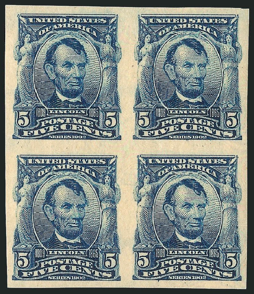 Prices of US Stamps Scott 315 - 1908 5c Lincoln Imperf. Robert Siegel Auction Galleries, Apr 2014, Sale 1068, Lot 236