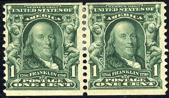US Stamps Price Scott Catalog # 318 - 1c 1908 Franklin Coil. Cherrystone Auctions, Jan 2008, Sale 200801, Lot 1197