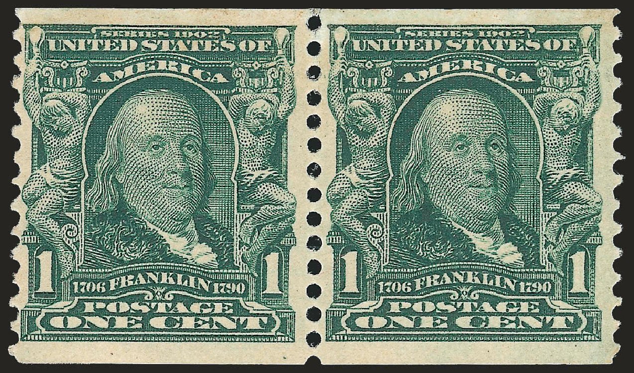 US Stamp Values Scott Cat. #318: 1c 1908 Franklin Coil. Robert Siegel Auction Galleries, Apr 2009, Sale 972, Lot 3288