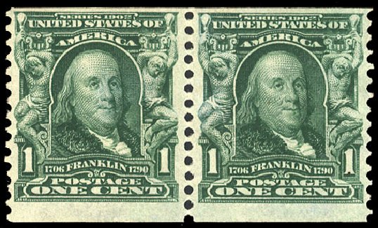 US Stamps Values Scott Cat. 318 - 1c 1908 Franklin Coil. Cherrystone Auctions, May 2008, Sale 200805, Lot 240