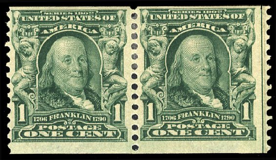 Costs of US Stamps Scott #318 - 1908 1c Franklin Coil. Cherrystone Auctions, Apr 2010, Sale 201004, Lot 235