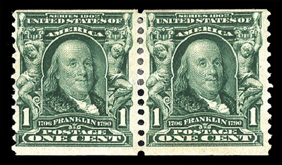 Value of US Stamps Scott Catalogue # 318 - 1c 1908 Franklin Coil. Cherrystone Auctions, Jan 2010, Sale 201001, Lot 142