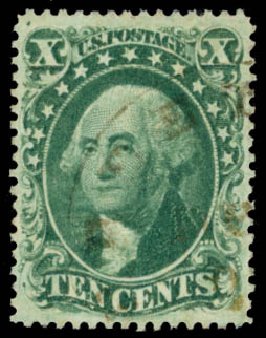 US Stamps Values Scott Catalog #32: 1857 10c Washington. Daniel Kelleher Auctions, May 2014, Sale 653, Lot 2079
