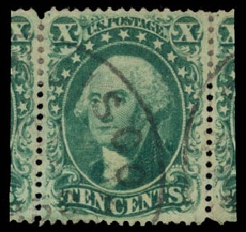 Values of US Stamp Scott 32 - 1857 10c Washington. Daniel Kelleher Auctions, Dec 2014, Sale 661, Lot 64