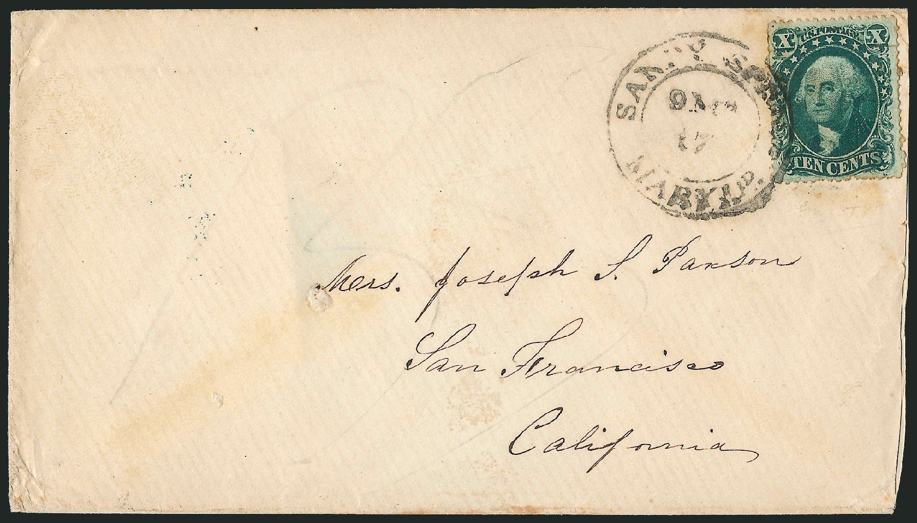 US Stamps Price Scott Catalogue 32 - 1857 10c Washington. Robert Siegel Auction Galleries, Sep 2010, Sale 993, Lot 366