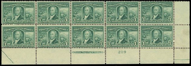 Values of US Stamp Scott # 323 - 1c 1904 Louisiana Purchase Exposition. Daniel Kelleher Auctions, Oct 2012, Sale 632, Lot 1246