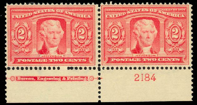 Values of US Stamps Scott 324: 1904 2c Louisiana Purchase Exposition. Daniel Kelleher Auctions, Mar 2014, Sale 648, Lot 2135