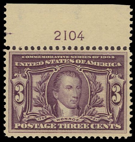 US Stamp Prices Scott Cat. # 325 - 3c 1904 Louisiana Purchase Exposition. Daniel Kelleher Auctions, Aug 2012, Sale 631, Lot 1078