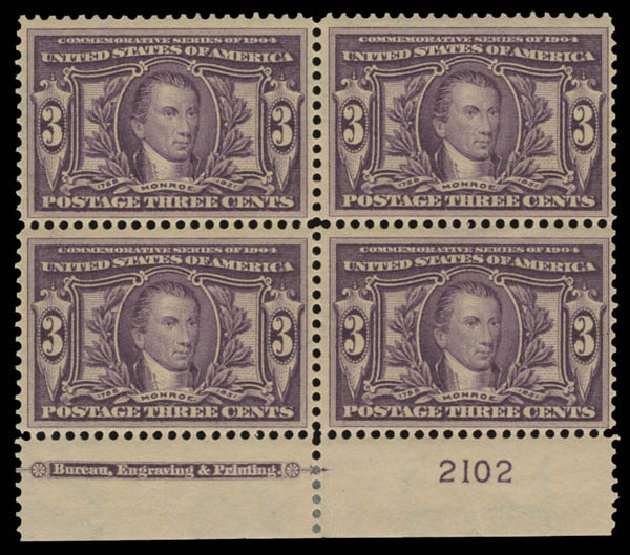 Values of US Stamp Scott # 325: 1904 3c Louisiana Purchase Exposition. Daniel Kelleher Auctions, Oct 2014, Sale 660, Lot 2328