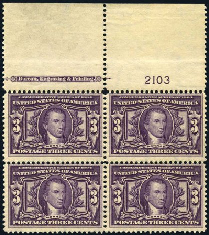 Values of US Stamps Scott Cat. 325: 3c 1904 Louisiana Purchase Exposition. Harmer-Schau Auction Galleries, Feb 2009, Sale 80, Lot 1279