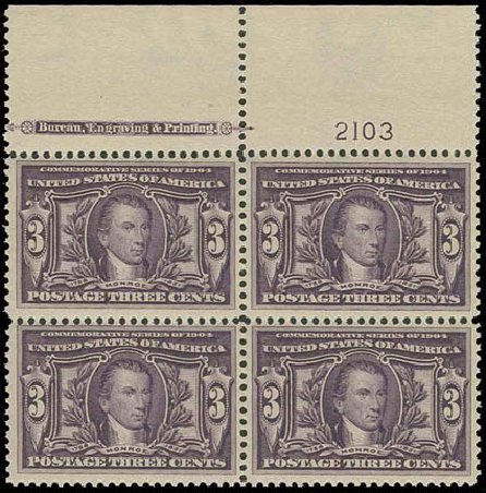 Values of US Stamps Scott Catalogue 325 - 1904 3c Louisiana Purchase Exposition. H.R. Harmer, Nov 2013, Sale 3004, Lot 1229