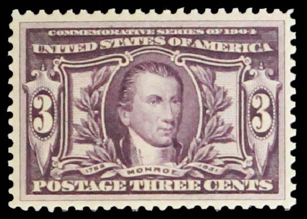 Values of US Stamps Scott Catalog # 325 - 1904 3c Louisiana Purchase Exposition. Daniel Kelleher Auctions, May 2014, Sale 652, Lot 490