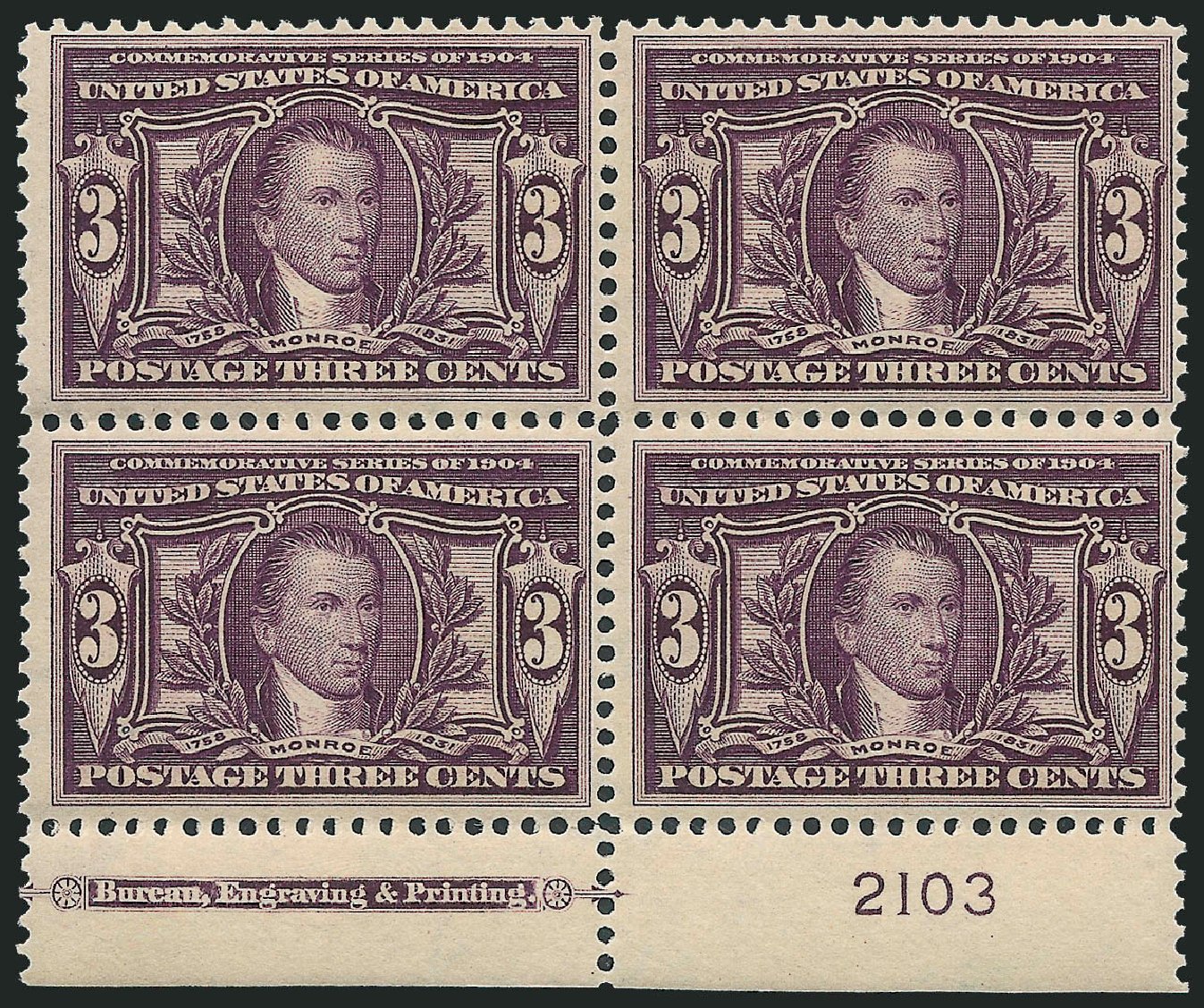 US Stamp Prices Scott #325: 1904 3c Louisiana Purchase Exposition. Robert Siegel Auction Galleries, Jun 2011, Sale 1011, Lot 690