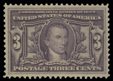 US Stamp Values Scott #325: 3c 1904 Louisiana Purchase Exposition. H.R. Harmer, May 2014, Sale 3005, Lot 1244