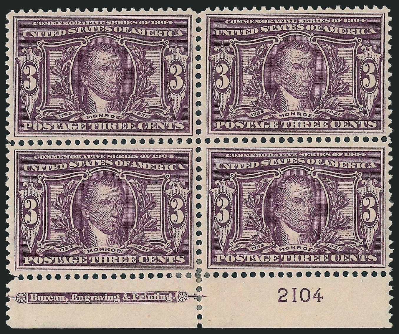 US Stamps Value Scott Catalog #325 - 1904 3c Louisiana Purchase Exposition. Robert Siegel Auction Galleries, Sep 2009, Sale 976, Lot 1905