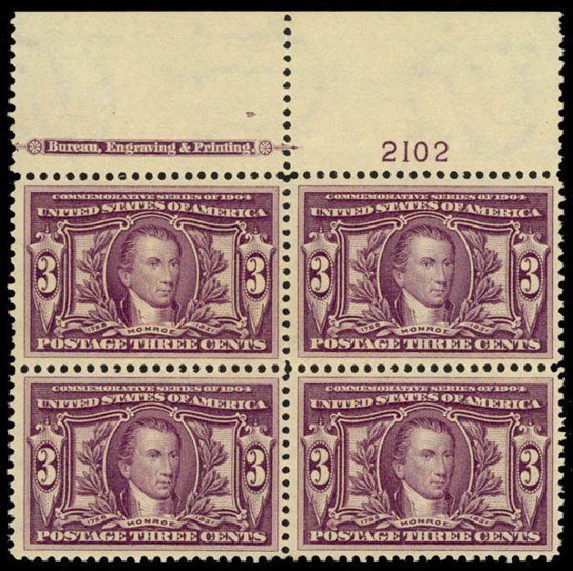 US Stamps Price Scott Cat. #325 - 1904 3c Louisiana Purchase Exposition. Daniel Kelleher Auctions, Apr 2013, Sale 636, Lot 293