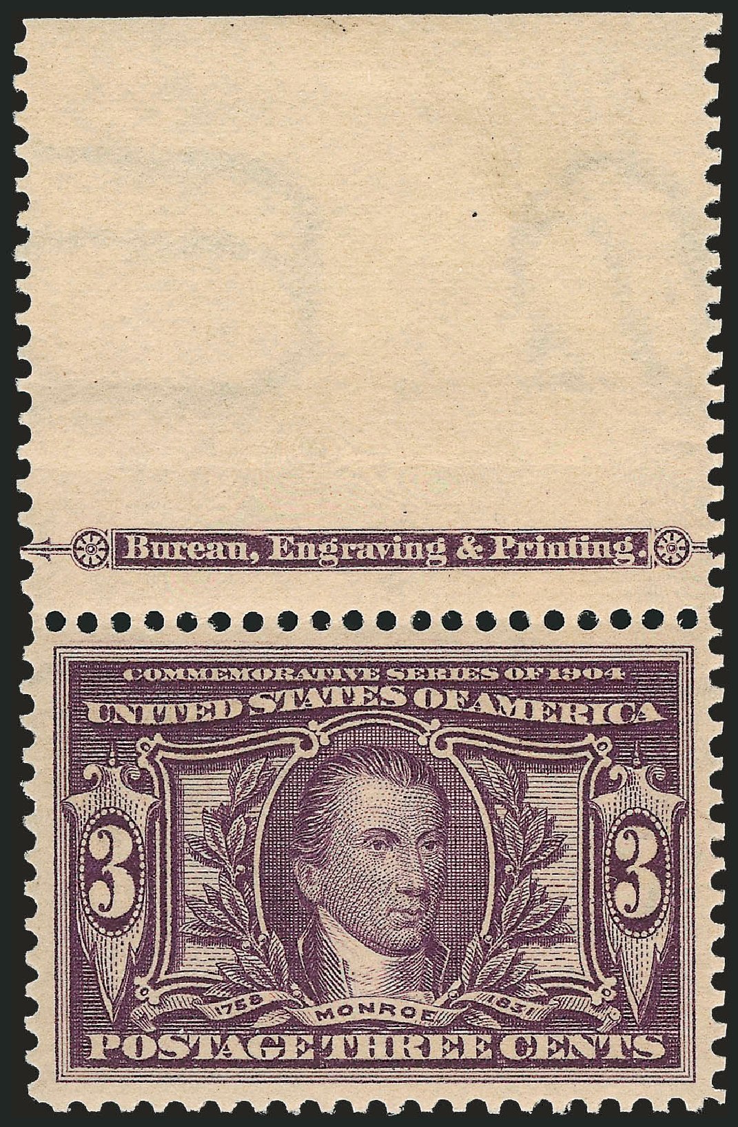 US Stamps Prices Scott Cat. #325 - 1904 3c Louisiana Purchase Exposition. Robert Siegel Auction Galleries, Apr 2010, Sale 984, Lot 783