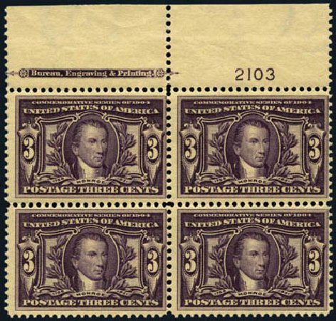 US Stamps Prices Scott Catalogue # 325: 3c 1904 Louisiana Purchase Exposition. Harmer-Schau Auction Galleries, Aug 2012, Sale 94, Lot 1486