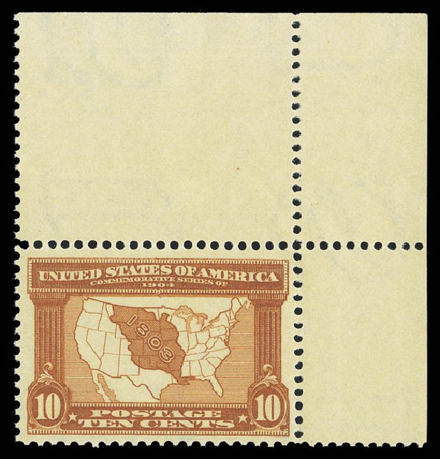 US Stamp Values Scott Catalog 327: 10c 1904 Louisiana Purchase Exposition. Matthew Bennett International, Sep 2012, Sale 345, Lot 317