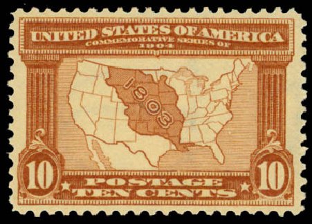 US Stamp Price Scott 327: 10c 1904 Louisiana Purchase Exposition. Daniel Kelleher Auctions, Sep 2013, Sale 639, Lot 3427