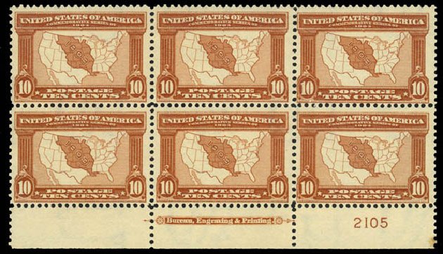 US Stamp Values Scott Catalogue # 327: 10c 1904 Louisiana Purchase Exposition. Daniel Kelleher Auctions, Mar 2014, Sale 648, Lot 2227