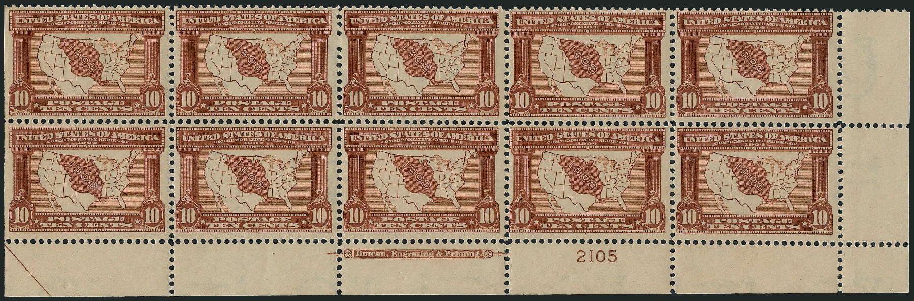 US Stamps Values Scott Catalogue #327: 10c 1904 Louisiana Purchase Exposition. Robert Siegel Auction Galleries, Mar 2011, Sale 1007, Lot 2627