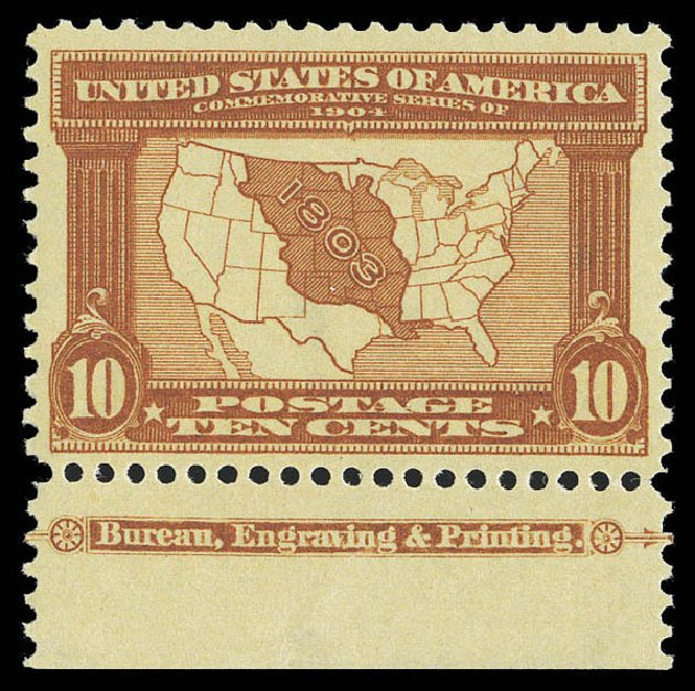 Value of US Stamps Scott Catalog 327: 10c 1904 Louisiana Purchase Exposition. Matthew Bennett International, Sep 2012, Sale 345, Lot 318