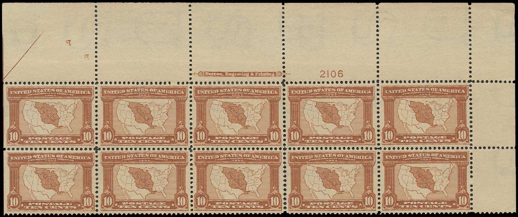 US Stamps Values Scott Catalog #327 - 1904 10c Louisiana Purchase Exposition. H.R. Harmer, Jun 2013, Sale 3003, Lot 1228