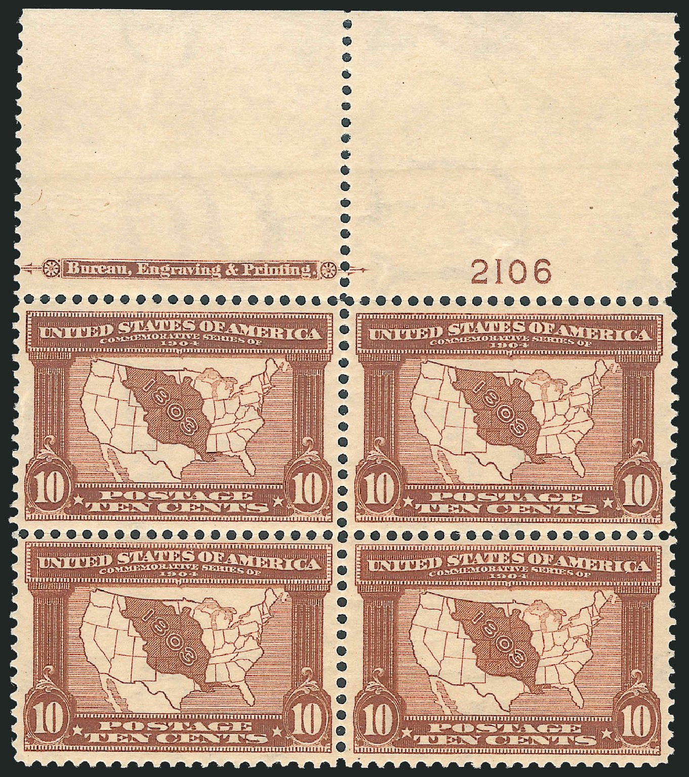 US Stamp Price Scott # 327 - 1904 10c Louisiana Purchase Exposition. Robert Siegel Auction Galleries, Dec 2012, Sale 1037, Lot 1988