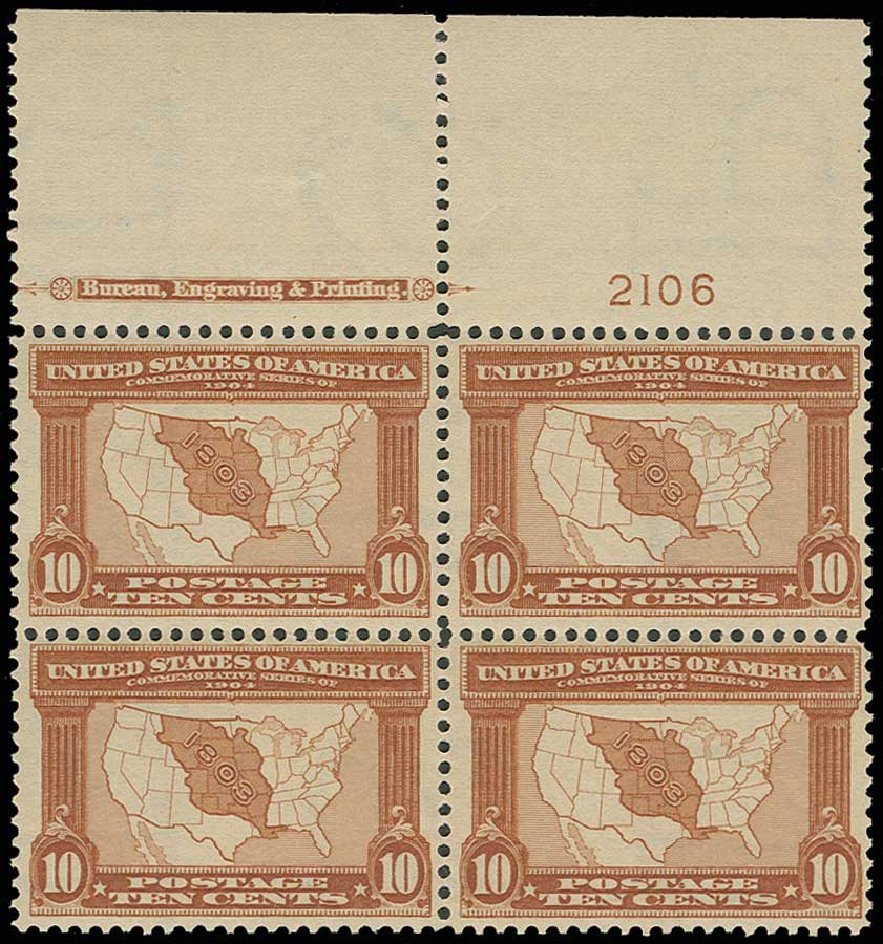Values of US Stamp Scott Catalogue #327: 1904 10c Louisiana Purchase Exposition. H.R. Harmer, Jun 2013, Sale 3003, Lot 1229