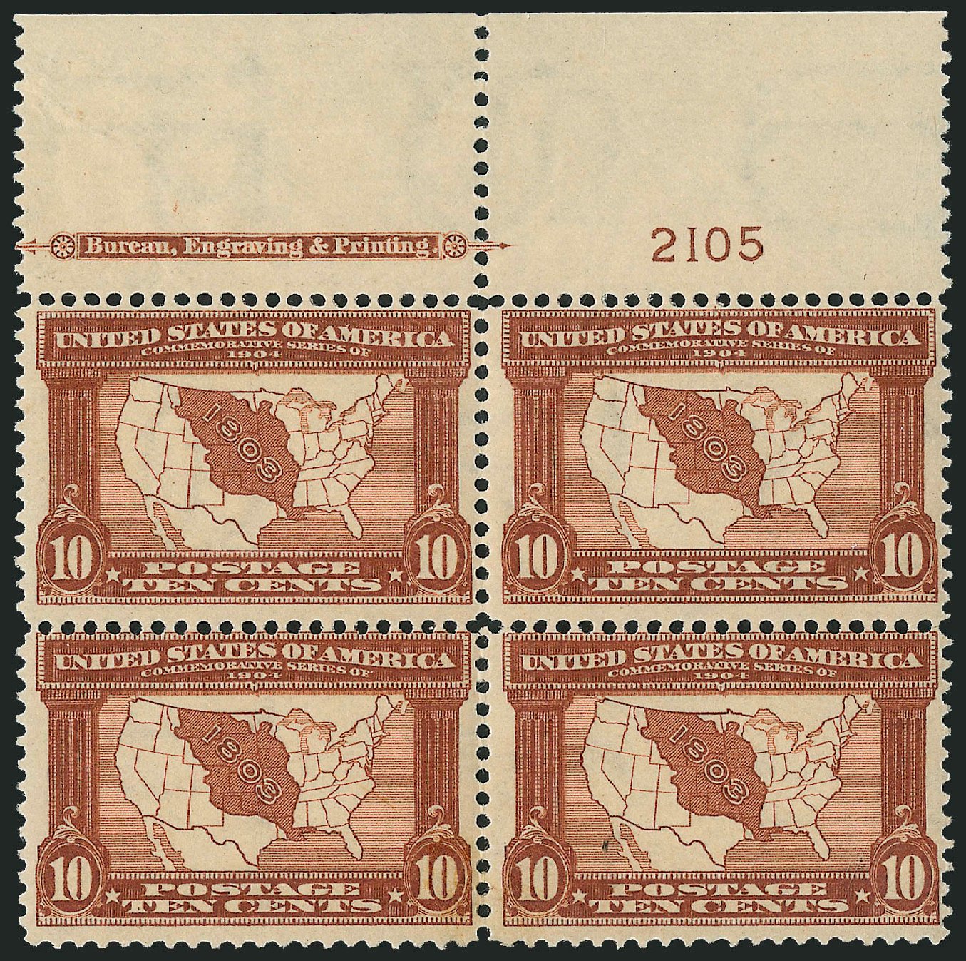 Price of US Stamps Scott Catalogue 327 - 1904 10c Louisiana Purchase Exposition. Robert Siegel Auction Galleries, Mar 2011, Sale 1007, Lot 2629