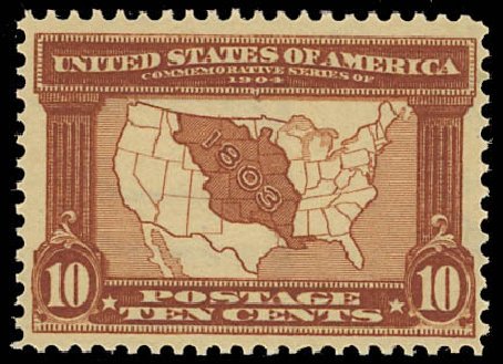 US Stamp Value Scott Cat. #327 - 1904 10c Louisiana Purchase Exposition. Daniel Kelleher Auctions, Oct 2012, Sale 632, Lot 1260