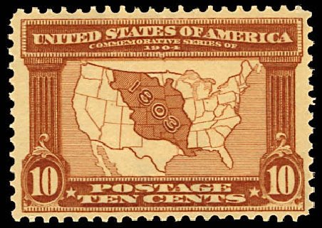 US Stamp Values Scott Catalog # 327: 10c 1904 Louisiana Purchase Exposition. Daniel Kelleher Auctions, Dec 2012, Sale 633, Lot 580