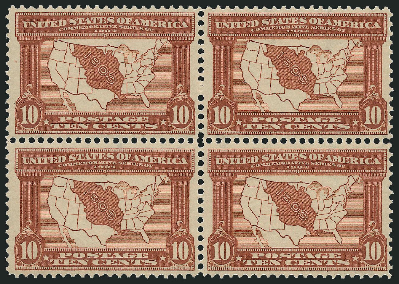 US Stamp Value Scott Catalogue # 327: 1904 10c Louisiana Purchase Exposition. Robert Siegel Auction Galleries, Mar 2014, Sale 1067, Lot 1410