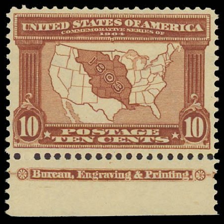 US Stamp Value Scott Cat. # 327: 10c 1904 Louisiana Purchase Exposition. Daniel Kelleher Auctions, Jun 2012, Sale 630, Lot 1741