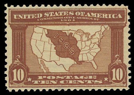 Cost of US Stamps Scott Catalogue #327 - 10c 1904 Louisiana Purchase Exposition. Daniel Kelleher Auctions, Oct 2012, Sale 632, Lot 1261