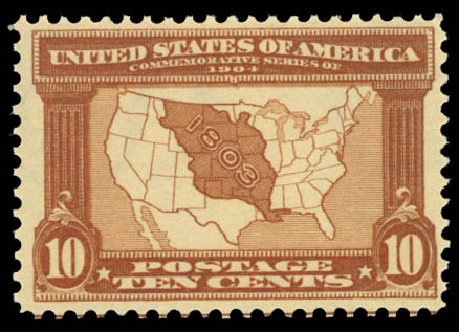 US Stamp Price Scott Catalog # 327 - 10c 1904 Louisiana Purchase Exposition. Daniel Kelleher Auctions, Aug 2015, Sale 672, Lot 2641
