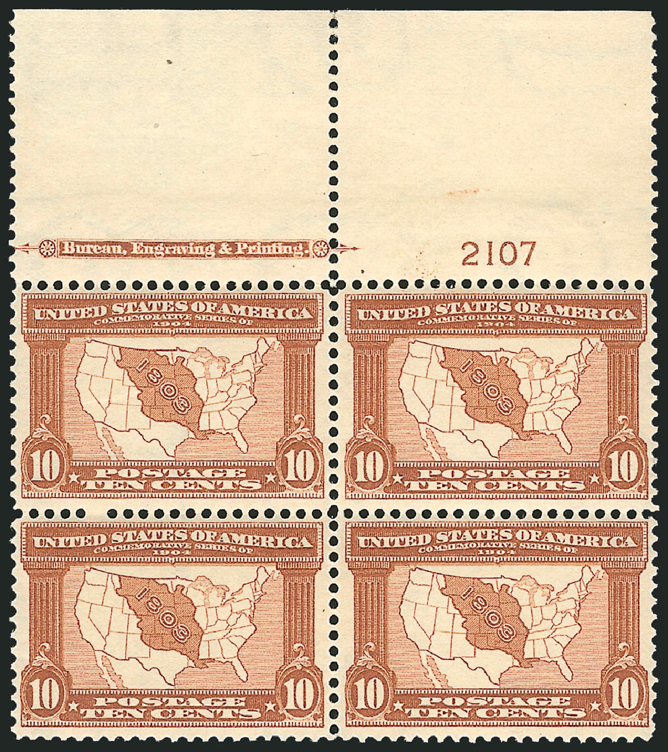 Values of US Stamps Scott #327: 10c 1904 Louisiana Purchase Exposition. Robert Siegel Auction Galleries, Oct 2011, Sale 1014, Lot 1761