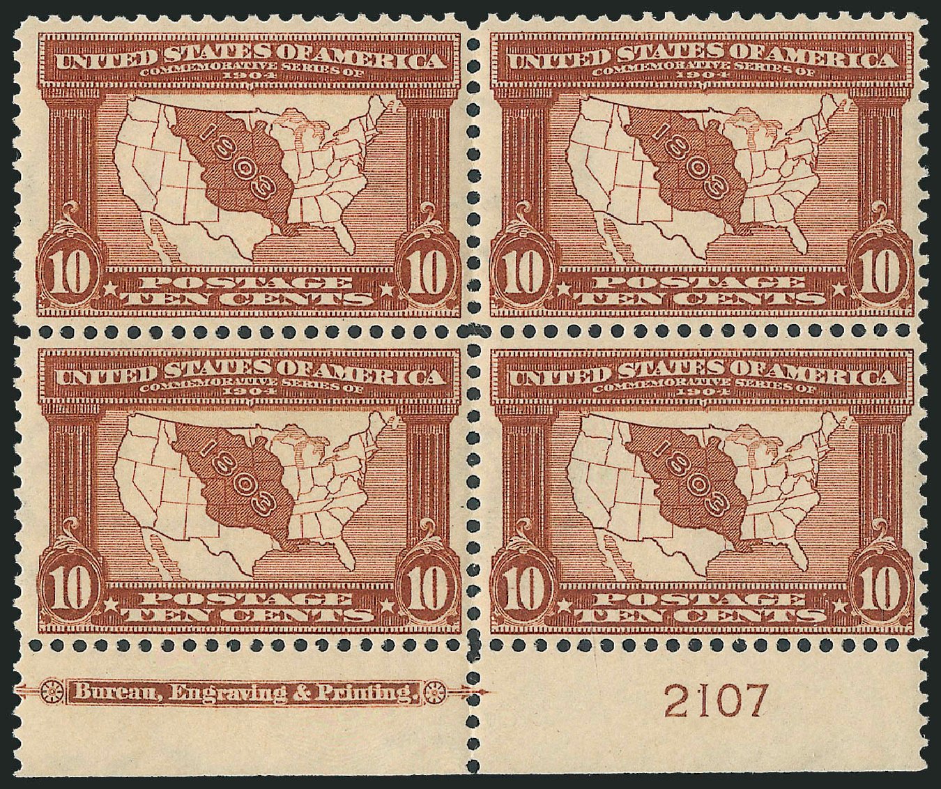 Value of US Stamp Scott Catalog # 327 - 1904 10c Louisiana Purchase Exposition. Robert Siegel Auction Galleries, Jun 2011, Sale 1011, Lot 694
