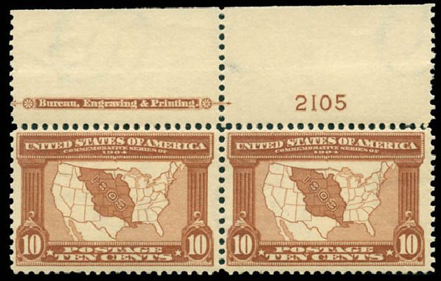 US Stamps Price Scott Catalog 327 - 10c 1904 Louisiana Purchase Exposition. Matthew Bennett International, Jun 2008, Sale 328, Lot 875