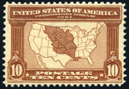 US Stamp Values Scott Catalogue 327 - 10c 1904 Louisiana Purchase Exposition. Harmer-Schau Auction Galleries, Jun 2008, Sale 78, Lot 1515