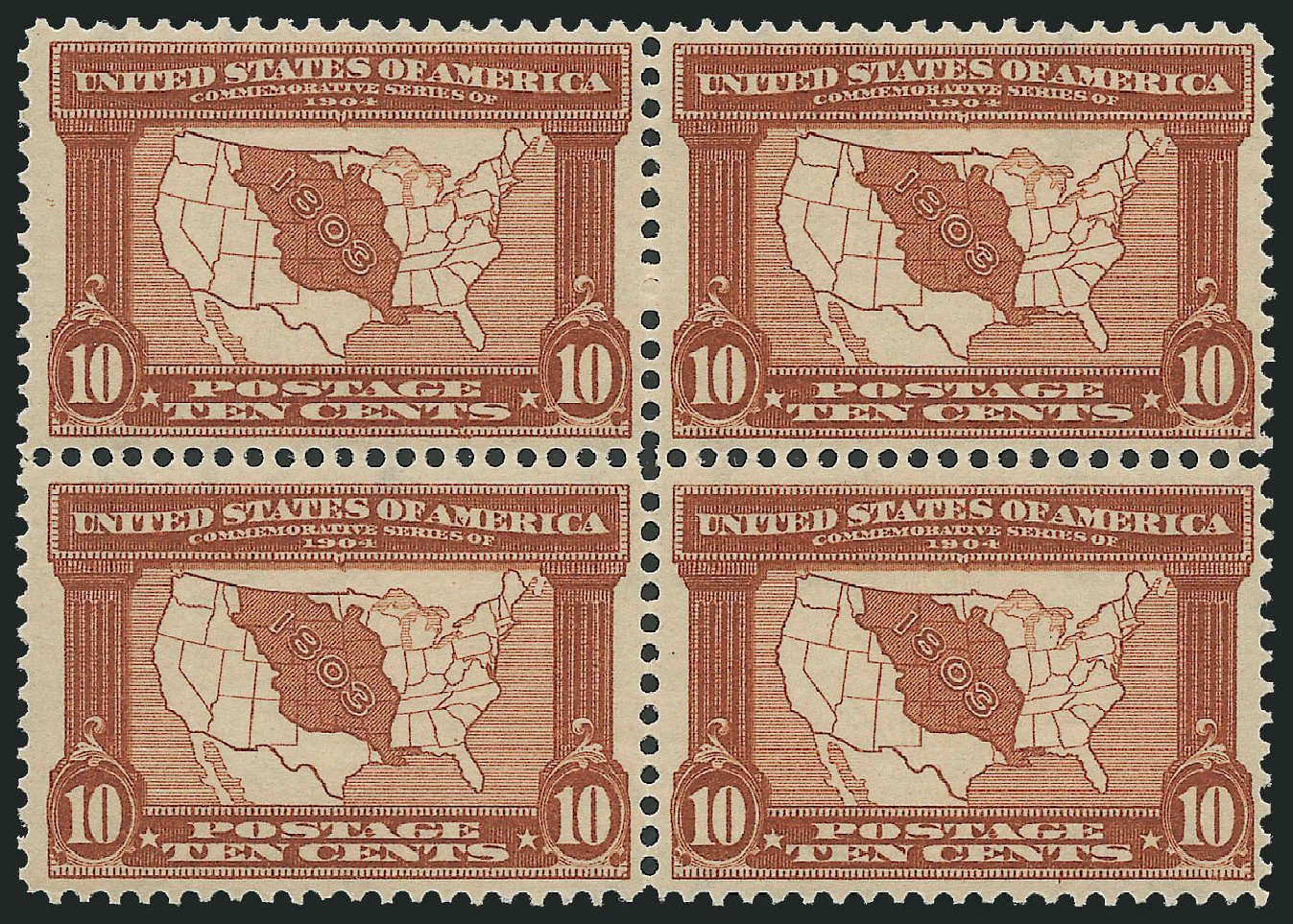 Values of US Stamp Scott 327 - 10c 1904 Louisiana Purchase Exposition. Robert Siegel Auction Galleries, Oct 2010, Sale 997, Lot 5875
